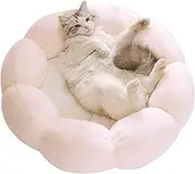 Life'bea Flower Shaped Pet Bed for Cats & Small Dogs - Cozy & Calming Plush Cushion, Soft Rabbit Fur-Like Fabric, Non-Slip Bottom, Machine Washable - Deep Sleep-Light Pink, 40cm