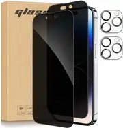 [2+2 Pack] Privacy Screen Protector for iPhone 15 Pro Max (6.7 inch) with Camera Lens Protector Tempered Glass Case Friendly- 2 Pack Each