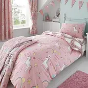 Happy Linen Company Girls Unicorns & Rainbows Reversible Bedding Set Pink Toddler Bed Set