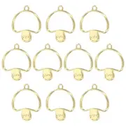 10Pcs Mushroom Shaped Alloy Open Back Bezel Pendants Resin Frame, Gold Tone