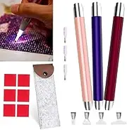 3PCS 5D Diamond Painting Tools Point Drill Pens with Light -Lighting Diamond Painting Tools 4 Pen Heads, Storage Bag -for DIY Crafts Painting Accessories -for Nail Art DIY Decoration Sewing Cross Stitch Accessories
