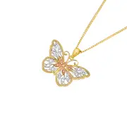 9ct Tri Tone Gold Filigree Butterfly Pendant
