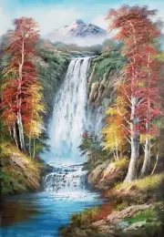 Waterfall Landscape, #4F-2, 36x24 - 100%Hand Painted Oil Painting on Canvas,
