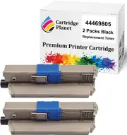 2 Pack Black Compatible Toner Cartridge for OKI 44469805 (3,500 Pages) for OKI C310 C310dn C330 C330dn C331dn MC361 MC361dn MC362dn MC362dnw MC362w