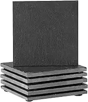 Argon Tableware Square Slate Coasters - 10cm - 6 Piece Drink Coasters Black Stone Natural Slate Smooth Edge Drink Mat Cup Mats for Kitchen, Bar, Restaurant, Weddings, Events