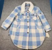 Koolaburra by Ugg Womens Sherpa Collar Faux Wool Jacket Sky Blue Plaid Brand NEW