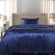 DreamZ Silky Satin Quilt Cover Set Bedspread Pillowcases Summer Single Blue
