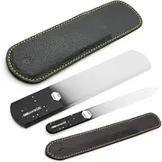 GERMANIKURE Black Glass Nail File & Pedicure Bar Set in Leather Sleeves - Ethically Made in Czech Republic - Professional Manicure & Pedicure Kit for Fingernail Care, Foot Callous & Dry Skin Removal