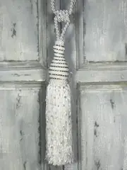 Pair 2 pieces Curtain Tie Backs - 36cm Diamante top fluffy White