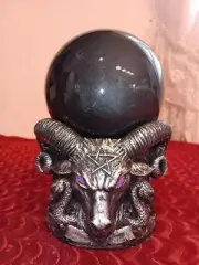 DEMONIC SATANIC WITCHCRAFT SWIRLING CRYSTAL BALL DECOR - BAPHOMET RAM DEVIL