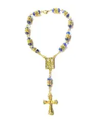Ligth Blue Crystal Glass Religious ROSARY Beads With Crucifix in Gift Box