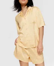 NEW PETER ALEXANDER YELLOW POLKA DOT POLY SATIN SET PJ TOP SHORTS M RRP$139