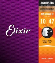 Elixir 16002 Nanoweb Phosphor Bronze Extra Light Acoustic Guitar Strings 10-47