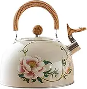 Floral Tea Kettle Whistling, Home Kettle, 3L Retro Whistling Teapot Floral with Handle for Stove Top Home Kitchen Decor