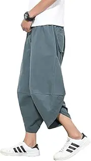 [PRIJOUHE] Men's Harem Capri Pants, Wide Leg Mens Capris, Summer Linen Pants
