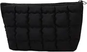 Puffy Makeup Bag Quilted Makeup Bag Cute Checkered Cosmetic Bag for Women Travel Toiletry Bag Puffer Makeup Pouch Puffy Purse Pouch Preppy Makeup Organizer Pencil Case with Zipper(Black)