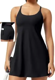 Ewedoos Tennis Dress Womens Athletic Dress Built-in Shorts & Bra Small