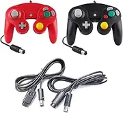DARLINGTON & Sohns Pack of 2 Controller Black Red + Extension Cable for Nintendo Game Cube Controller Black GC Extension Nintendo Wii Cable
