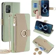 YOUULAR Wallet Case with Crossbody Strap Compatible for Asus Zenfone 10/Zenfone 10z/Asus Zenfone 9/Zenfone 9Z,Magnetic Handbag Zipper Pocket Cases PU Leather Flip Shockproof Cover with Kickstand Green