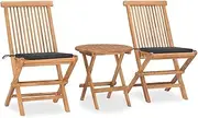 3 Piece Folding Outdoor Dining Set with Cushion Solid Wood Teak, Furniture Sets, Patio Furniture