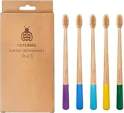 SuperBee Biodegradable Bamboo Toothbrush Set – 5-Pack | Soft Bristles for Adults & Kids | Colorful, Eco-Friendly, Zero-Waste Toothbrushes | Organic, Sustainable & Travel-Friendly