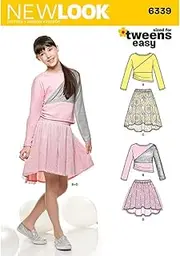 Simplicity New Look Sized for Tweens Easy Pattern 6339 Girls Skirts and Knit Tops, Sizes 8-10-12-14-16