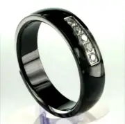 BLACK TITANIUM Fashion RING with 5 Round CZ Stones, size 9 - NEW - In Gift Box!