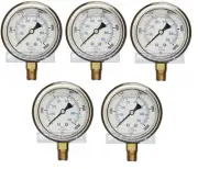 5 PACK LIQUID FILLED PRESSURE GAUGE 0-10,000 PSI, 2.5" FACE, 1/4" LOWER MOUNT