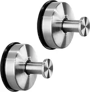 JOMOLA Suction Cup Hooks Suction Shower Hook Bathroom Towel Hanger for Shower Storage Kitchen Utensil Stainless Steel, Brushed Finish, 2PCS