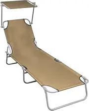 Folding Sun Lounger with Canopy Aluminium Chaise Lounge Chair Recliner Outdoor Furniture for Porch, Patio, Adjustable Backrest and Canopy