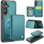[ELEPIK] for Samsung Galaxy S23 Case, Removable Magnetic Wallet Case with Card Holder, Kickstand, [Compatible with MagSafe] [RFID Blocking] with Wireless Charging for Galaxy S23 Case, Green
