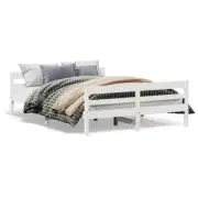 vidaXL Bed Frame with Headboard White 137x187 cm Double Size Solid Wood Pine