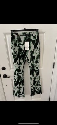 NWT Zara Abstract Print Pull On Pants With Silver Ring. Size Medium.