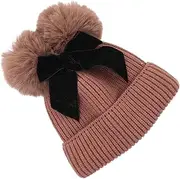 [LIFKOME] Children's Knitted Hat Girl Hat Knit Beanie Hat Bow Knitting Hat Hats for Hat Bow Knitted Hat Fuax Fur Pompom for Hats Hat Ladies Hat Hat Black Yarn