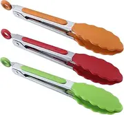 BIGSUNNY 7" Mini Silicone Serving Tongs - Set of 3 (Red Green Orange)