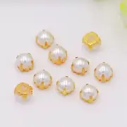 Craft DIY Golden Pearl Sewing Flatback Buttons 6mm-10mm Sew on Beads Wedding