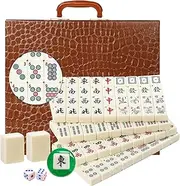 Mahjong Set, Chinese Mahjong Game Set with Carrying Travel Case, 1.5’’ Large 144+2 Tiles with Arabic Numerals, 2 Dice and a Wind Indicator, Majong Games for Adults Gift/Birthday-Chinese Mahjong Set