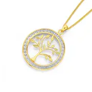 9ct Gold Cubic Zirconia Tree Of Life Pendant in Clear