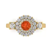 1.6Ct Round Cut Red Gemstone Solid Gold Halo Engagement Promise Statement Ring