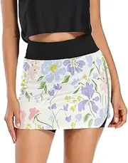 [Joisal] Daisies Hearts Chamomile Flowers High Waisted Tennis Skirt with Pockets Skirts, Womens Tennis Shorts
