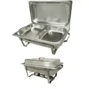 8 Quarts Stainless Steel Chafer Dish Full Size Buffet Trays +2 1/2 Size Dish