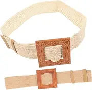 [HAPINARY] 2pcs Adjustable Woven Waist Belts for Women Chic Elastic Dress Accessory with Retro Buckle for Dresses Skirts Jeans and More