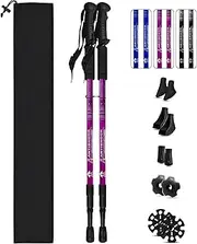 Trekking Poles, Adjustable Telescopic 3-Section Hiking Poles, Lightweight Aluminum Trekking Poles for Hiking, Backpacking, Anti-Shock Walking Sticks for Men Women Kids, 2Pack