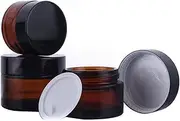 6 Pack Amber Glass 5 ml 1/6 oz Small Thick Wall Round Jars Vials Pot Cosmetic Bottle Face Cream Containers With Black Lids For Lotion Make Up Nail Salve Ointment Sample Balm