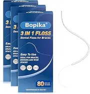 Bopika Dental Floss for Braces, 3 in 1 Ultimate Floss, Floss Threaders for Bridges and Implants, 80 Pre-Cut Strands (Pack of 3)