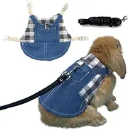 Vehomy Rabbit Harness and Leash Small Animal Clothes for Rabbit Guinea Pig, Bunny Plaid Harness Leash Guinea Pig Blue Denim Black and White Plaid Dress for Kitten Chihuahua and Other Small Animals L