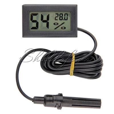 Black Thermometer Temperature Humidity Hygrometer Sensor LCD Display &Probe