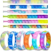 12pcs Pop Bracelet Bubble Fidget Toys, Hand Finger Press Silicone Wristband Toy, Wearable Autism Stress Reliever Fidget Bulk Classroom Prizes for Kids and Adults Party Favors