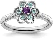 [Stackable Expressions] 2.5mm 925 Sterling Silver Polished Prong set Amethyst and Blue Topaz Stackable Ring Size 8-Stackable-Ring for Women