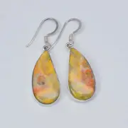 925 Solid Sterling Silver Bumble Bee Jasper Hook Earring-1.7 Inch U801